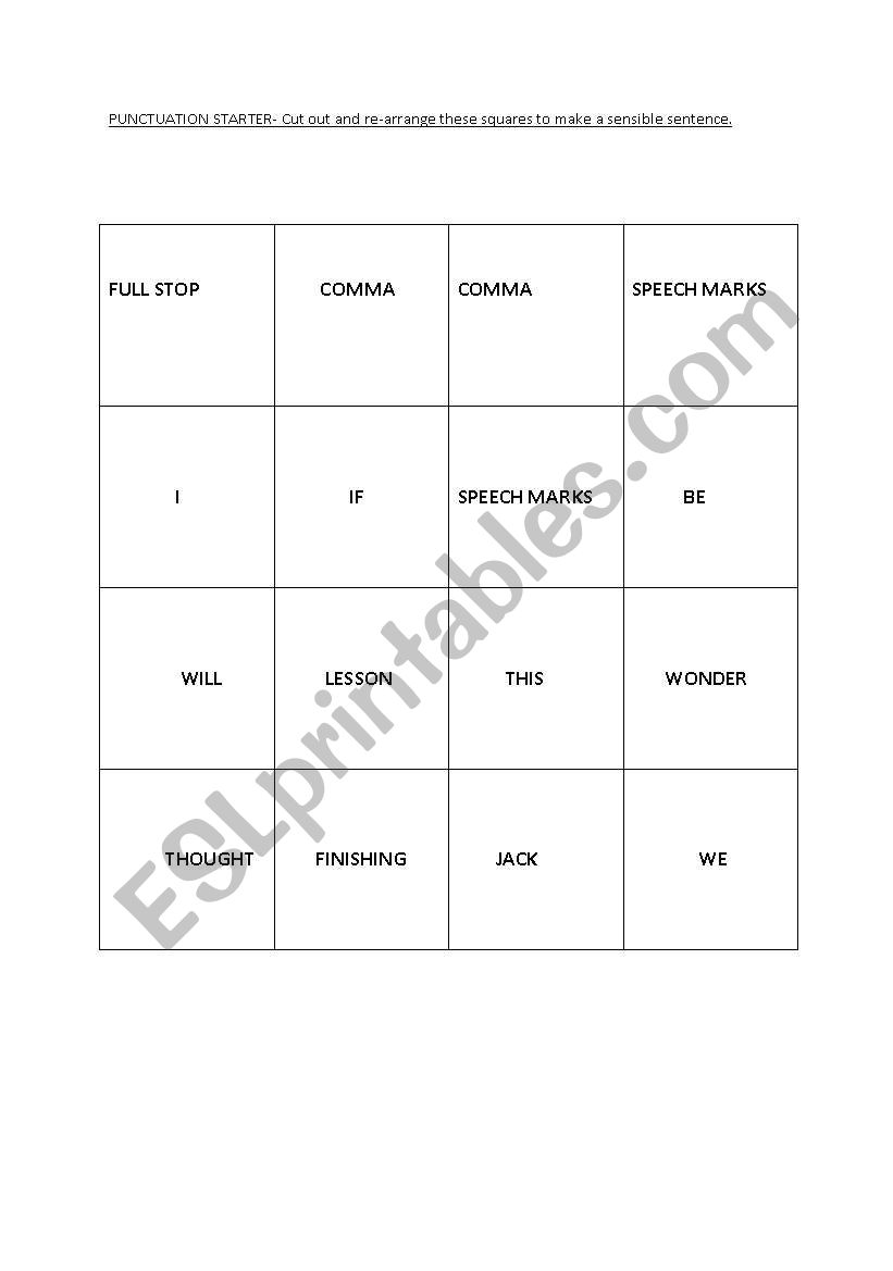 Sentence order sheet worksheet