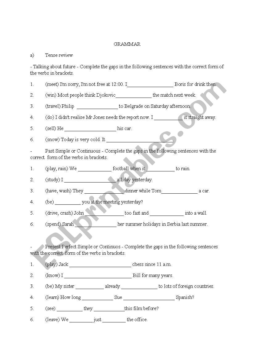 Tense review worksheet