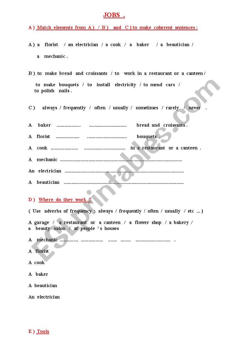 Working experiences - 5 pages worksheet