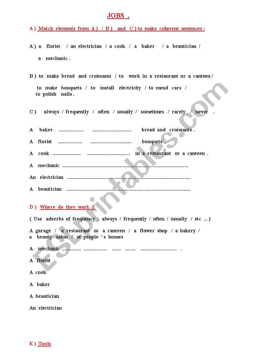 Working experiences - 5 pages worksheet