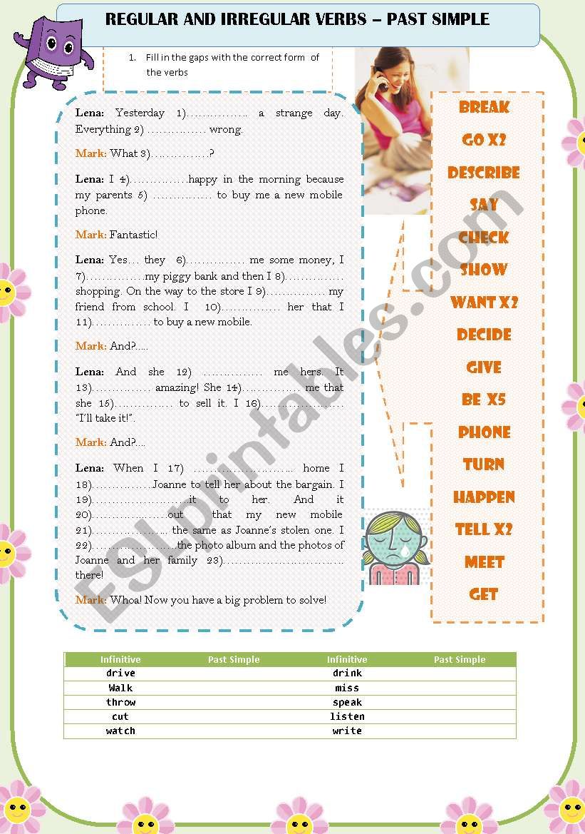 Past simple - regular and irregular verbs exercises with key