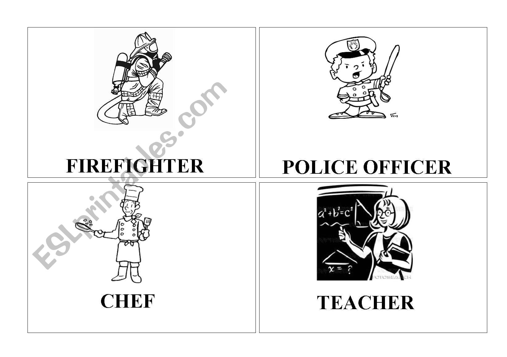 Professions flash cards worksheet