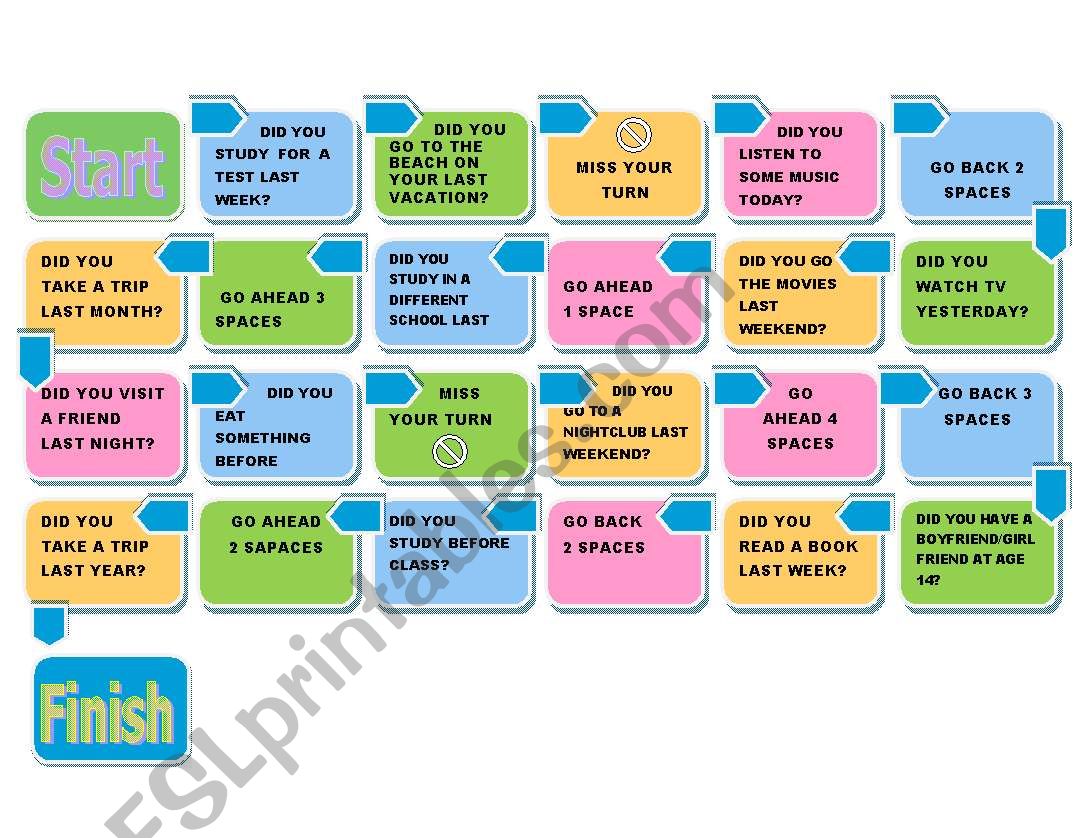 SIMPLE PAST BOARD GAME worksheet