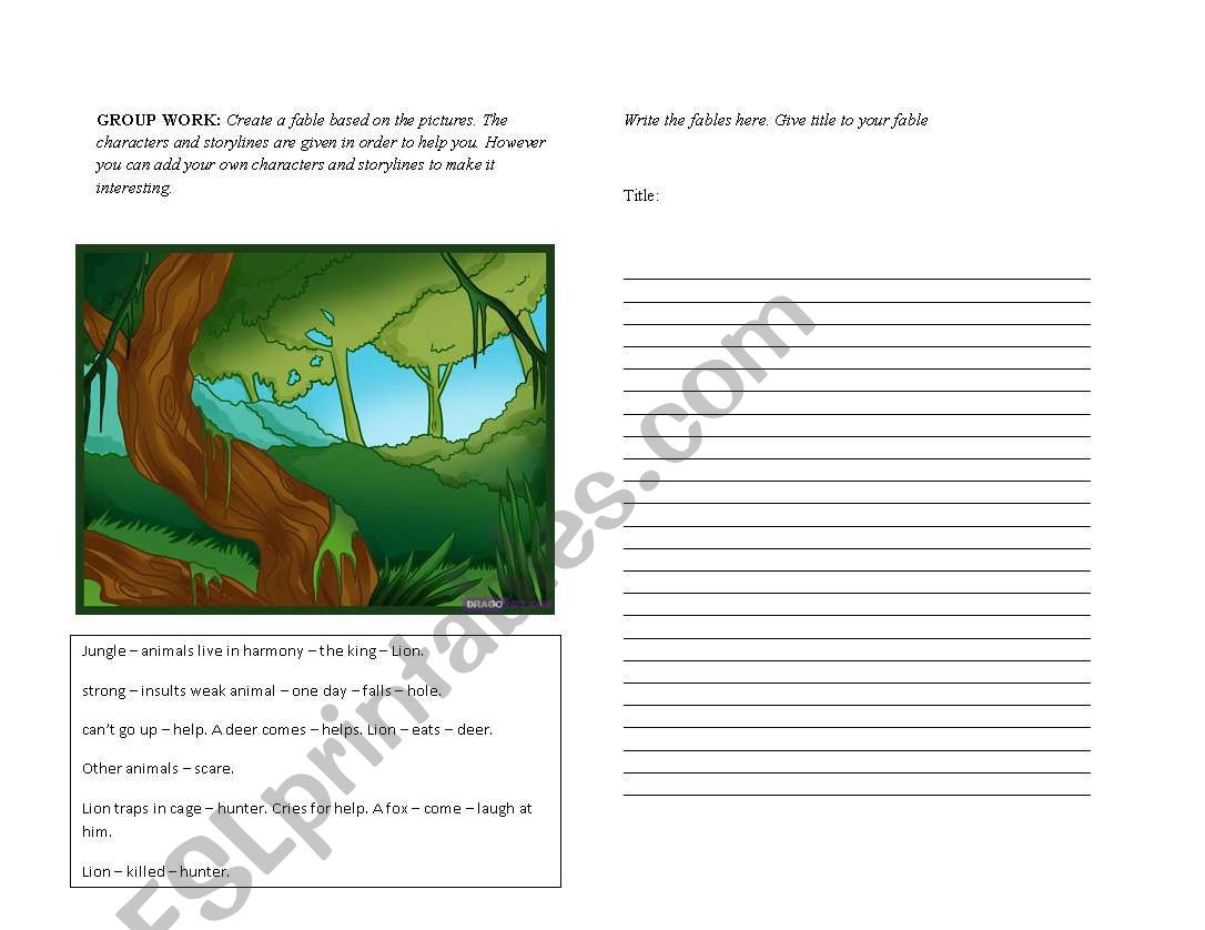 Writing Fable worksheet