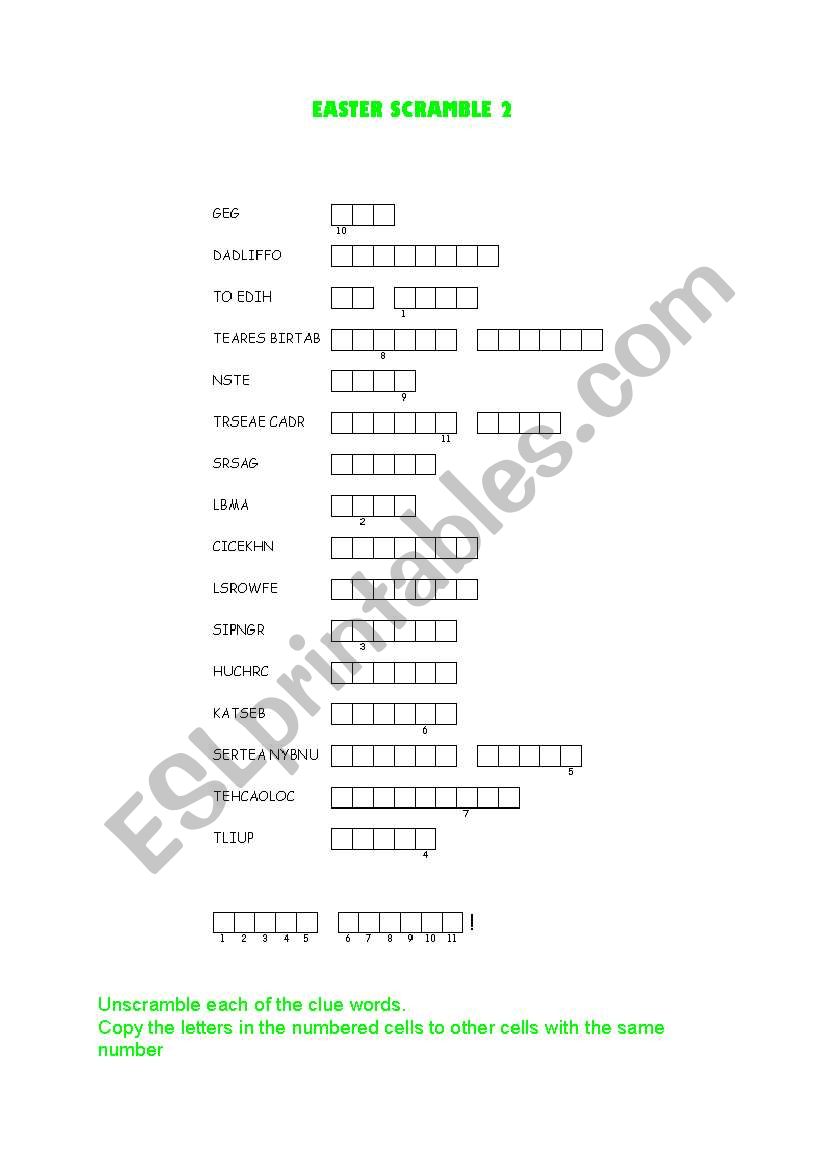 Easter scramble 2 worksheet