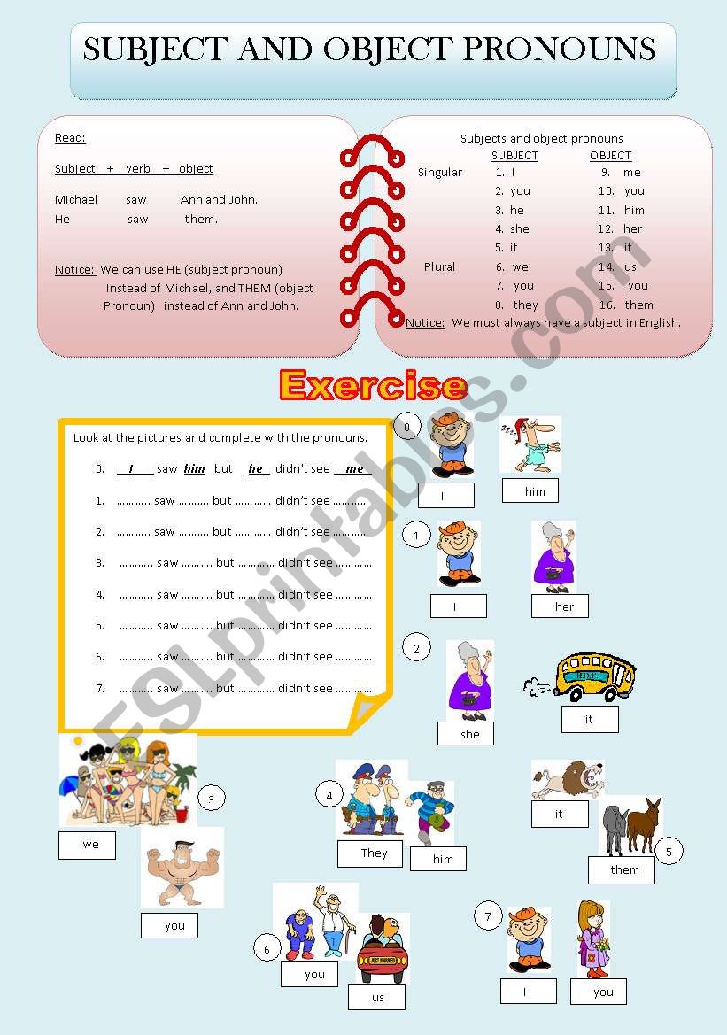 Subject and object pronoun  worksheet