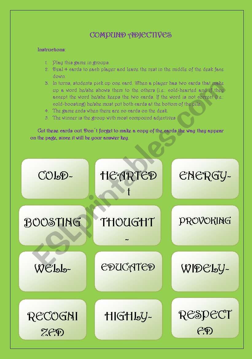 compound adjectives worksheet