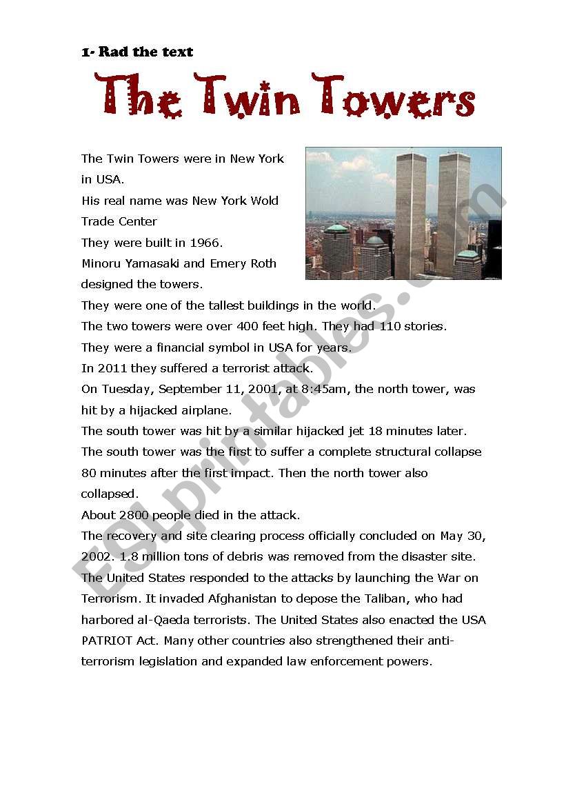 The Twin Towers worksheet