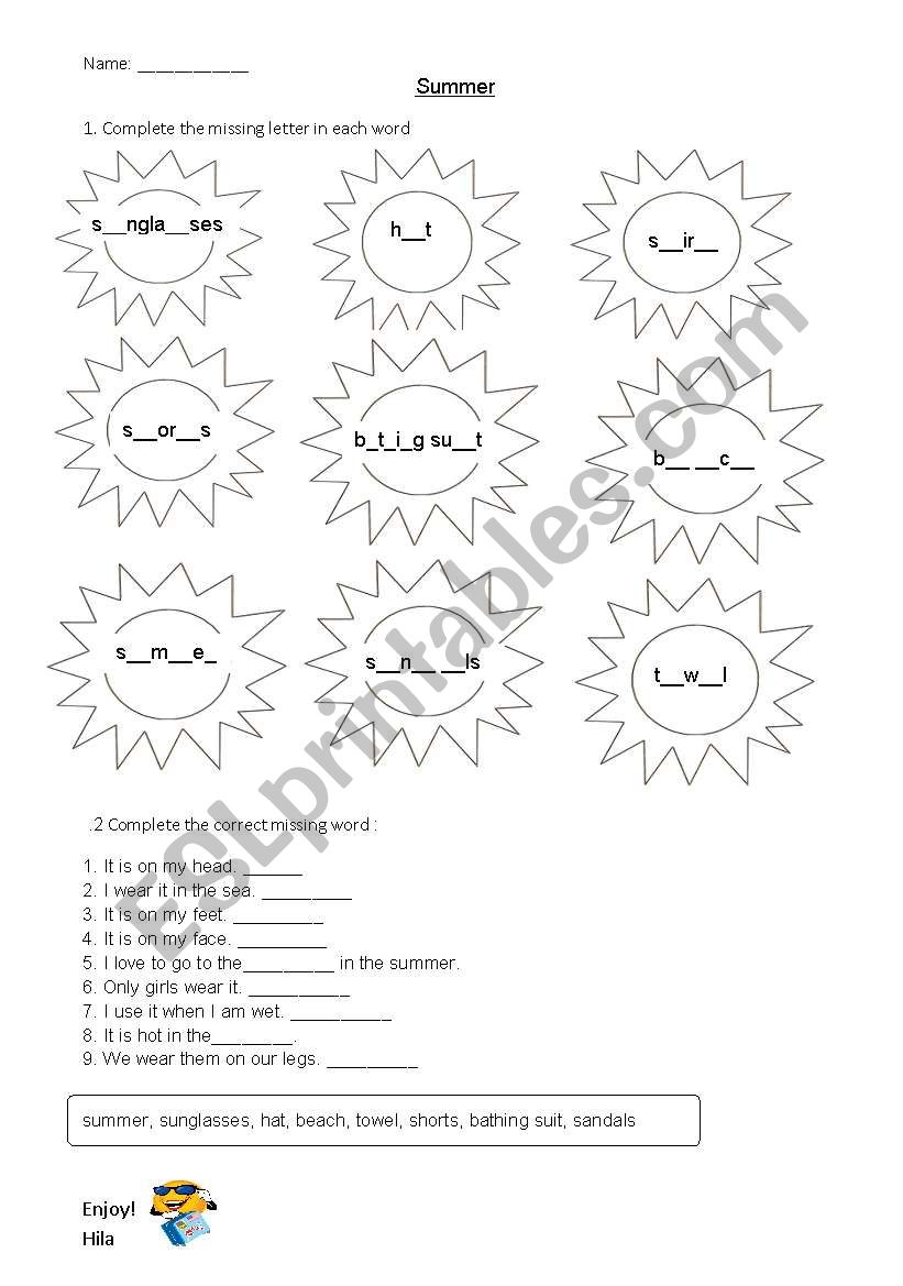 Summer worksheet