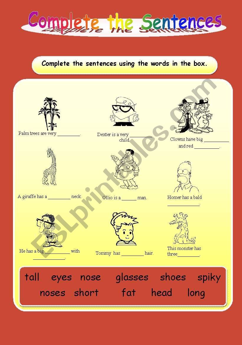 Complete the sentences worksheet