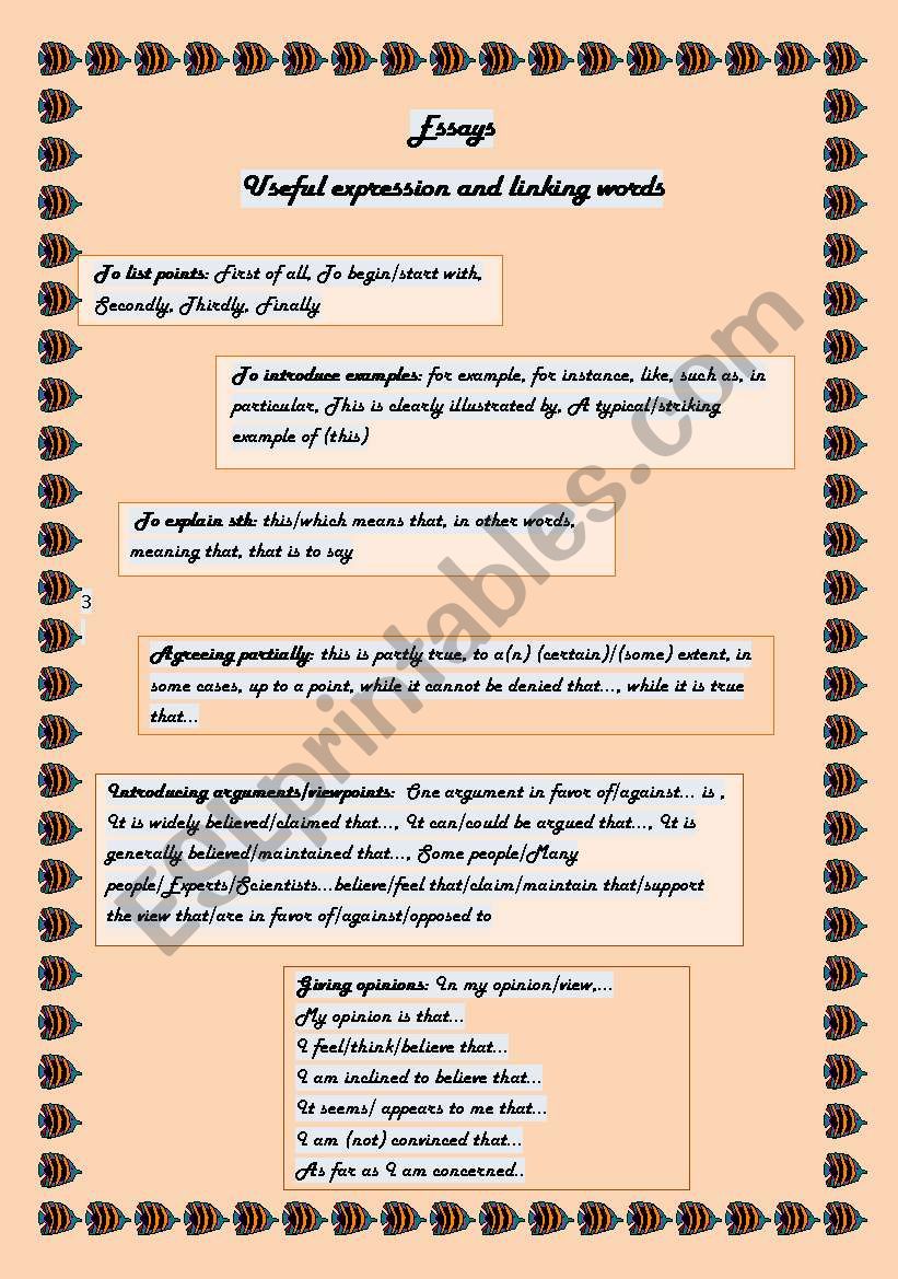 Linking words and expressions for essays