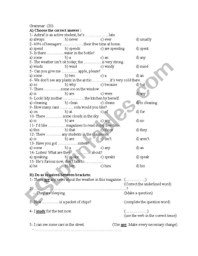 english worksheets grammar grade 7