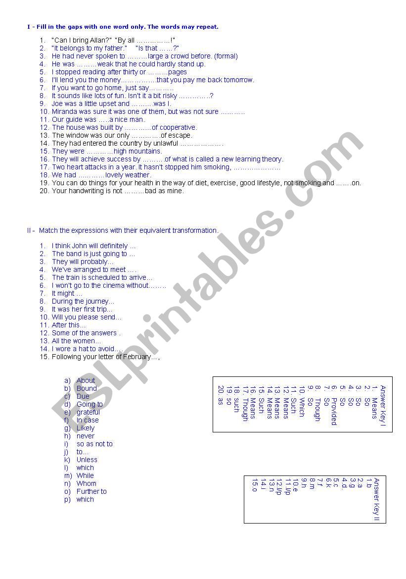 Use of Eglish for FCE and CAE worksheet