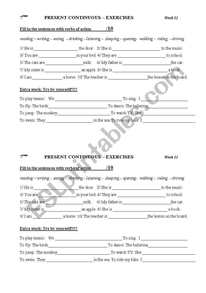 Present continuous exercises worksheet