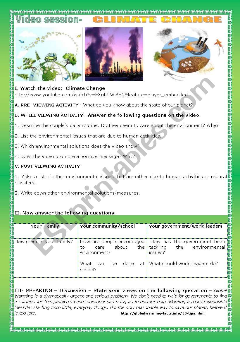 VIDEO SESSION- CLIMATE CHANGE worksheet