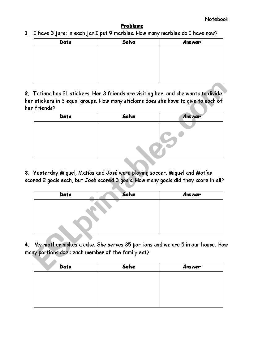 Division problems worksheet