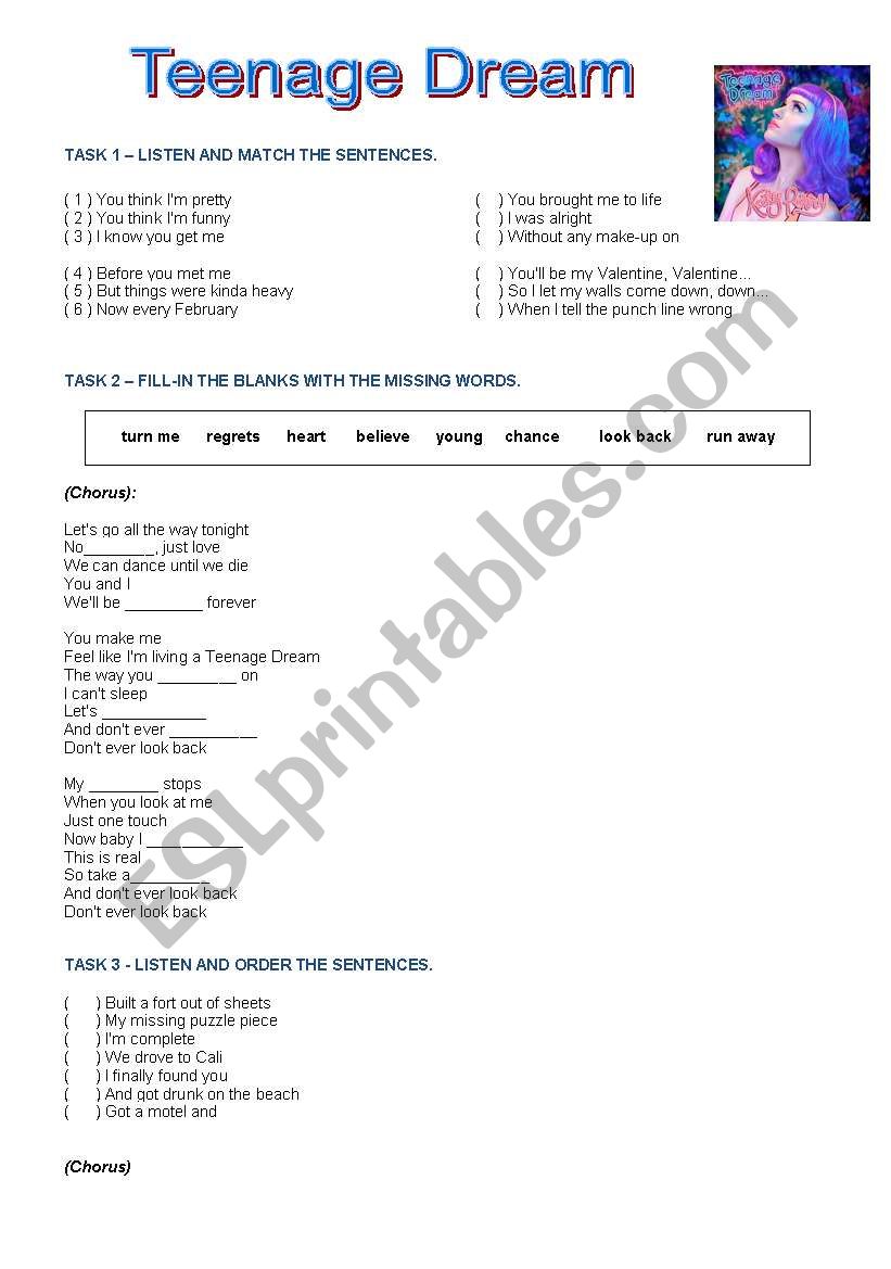 Katy Perry - Teenage Dream worksheet