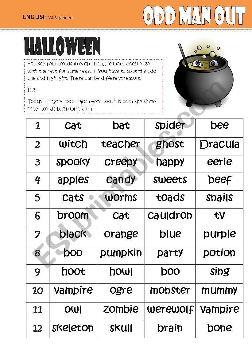 Odd One Out -HALLOWEEN worksheet