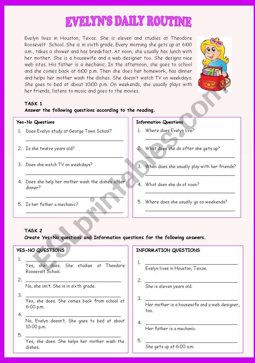 EVELYNÂ´S DAILY ROUTINE worksheet
