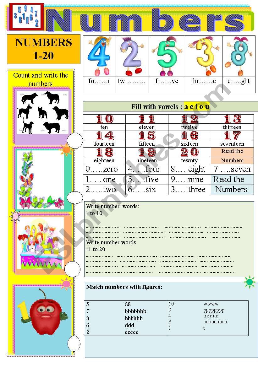 Numbers 1 to 20 worksheet