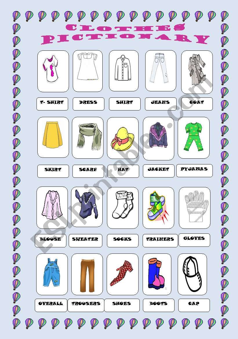 Clothes pictionary worksheet