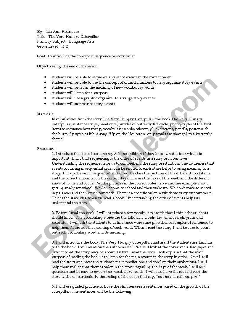 A very Hungry Caterpillar lesson