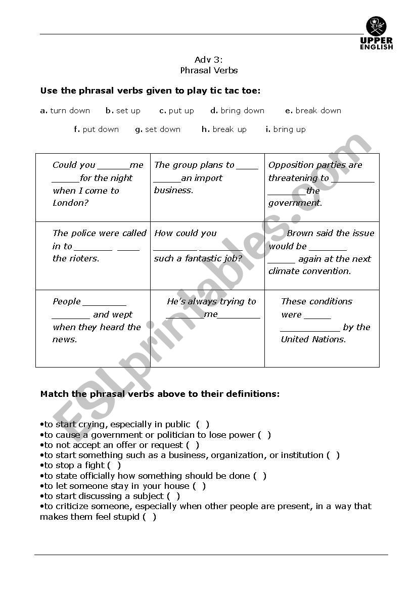 phrasal verbs worksheet