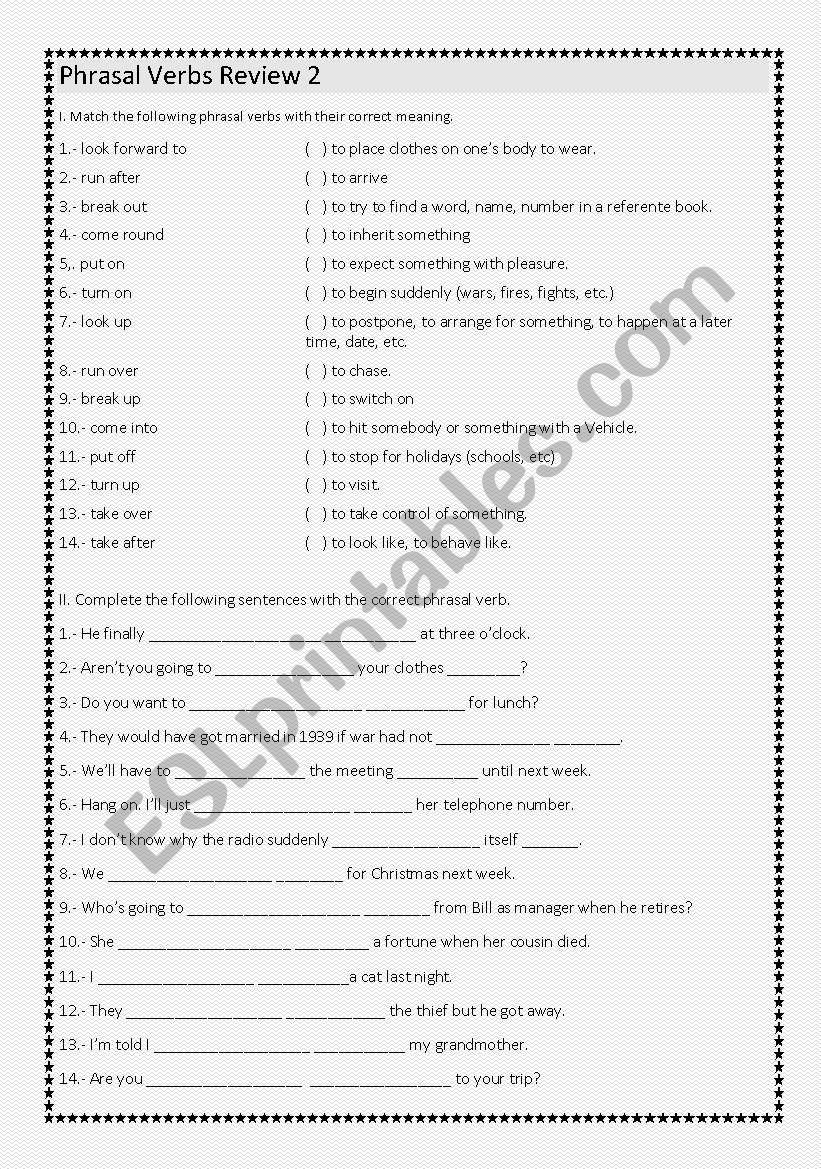 PHRASAL VERB REVIEW 2 worksheet