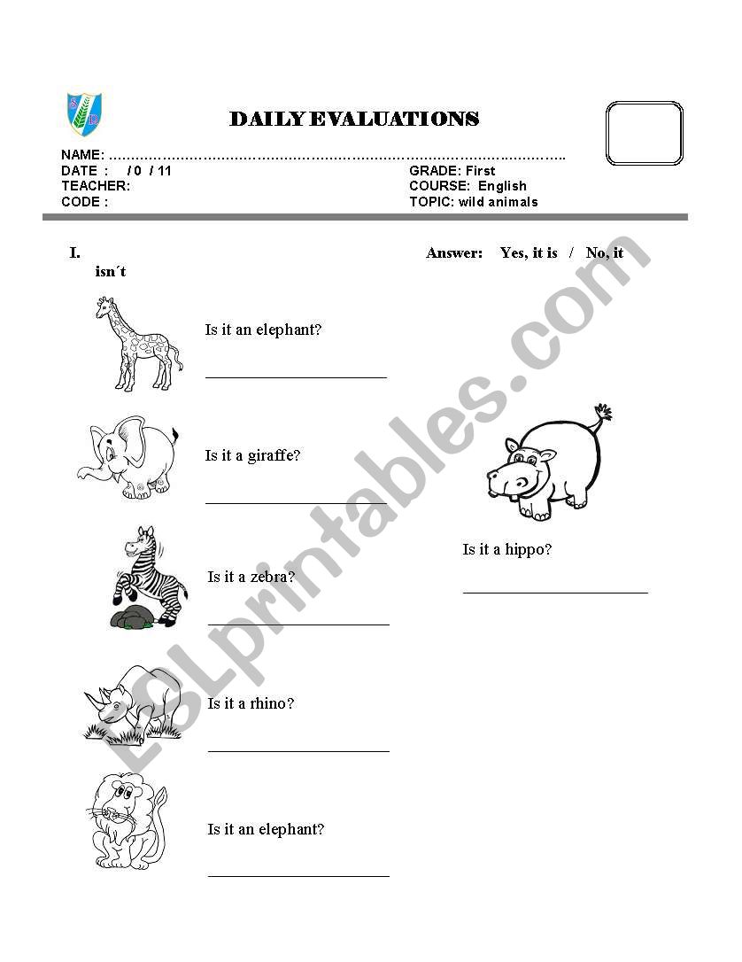 Wild animals worksheet