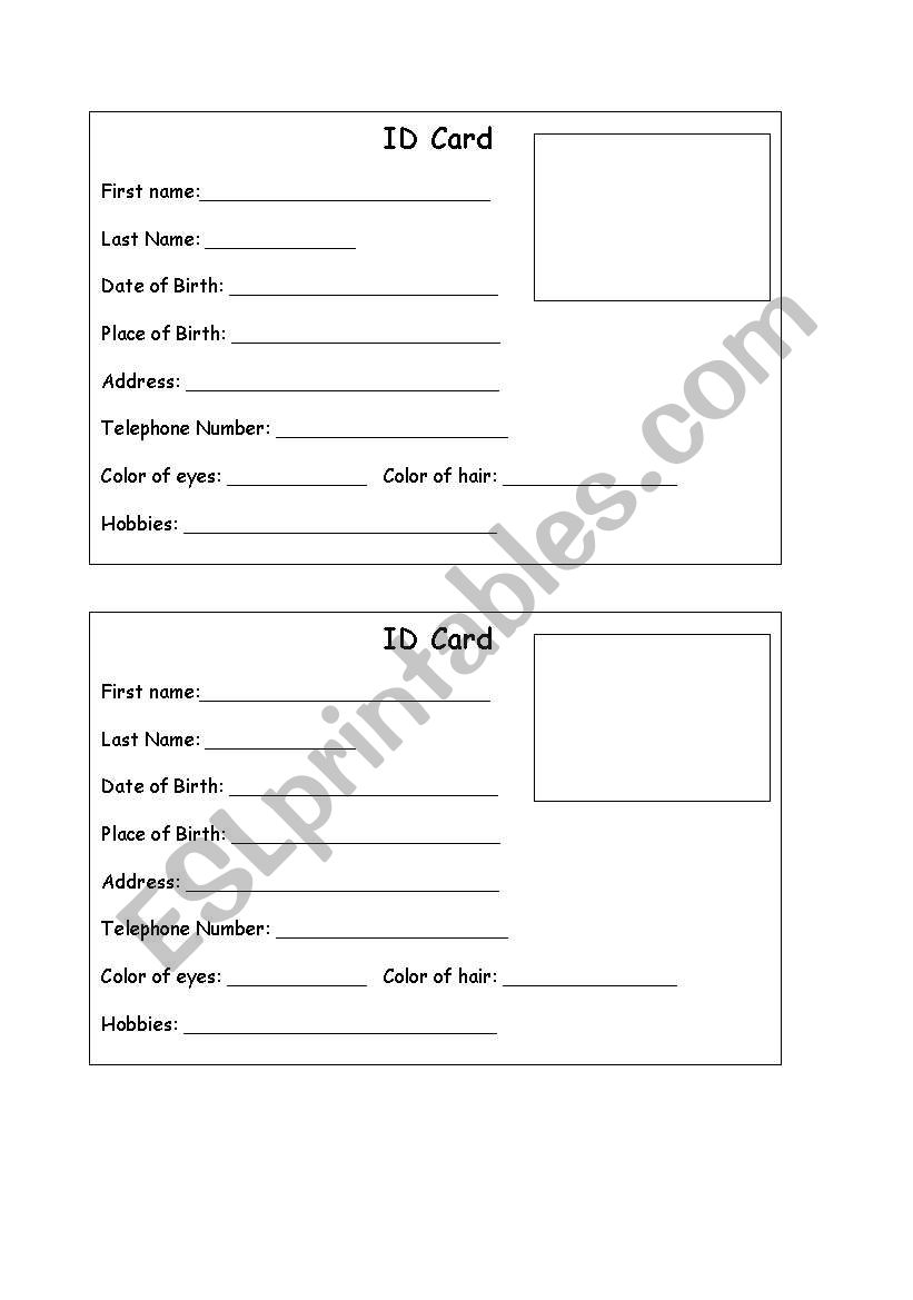 ID card worksheet