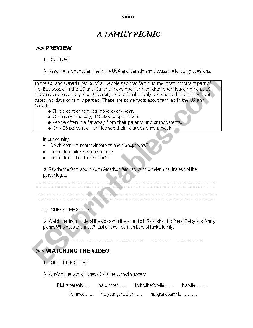 A family picnic worksheet