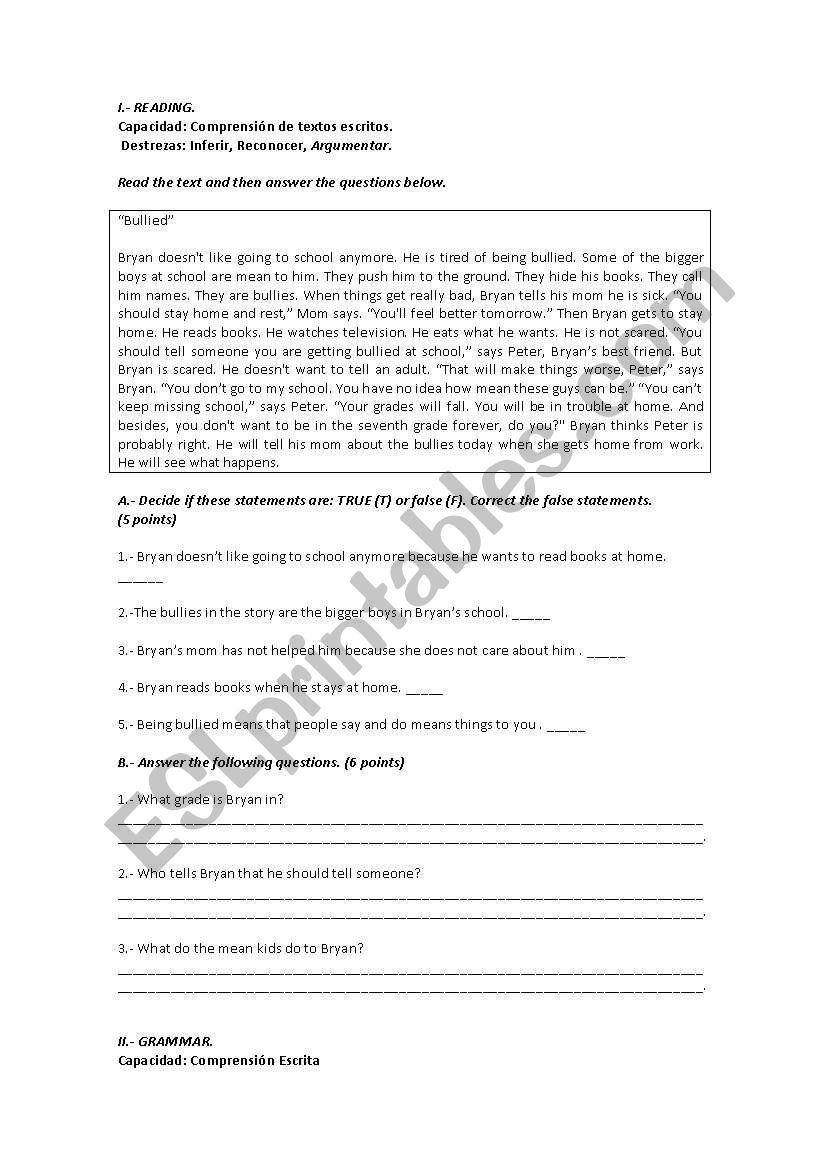 test worksheet