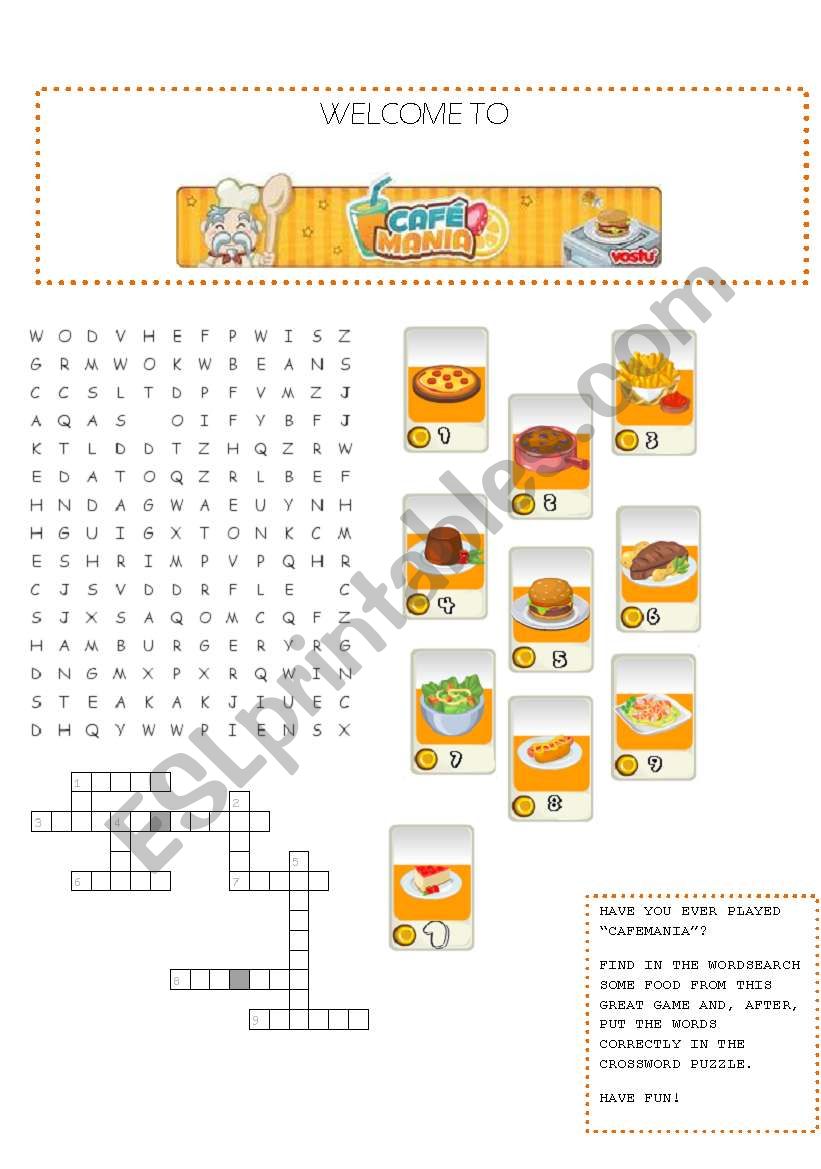 FOOD- CAFEMANIA PUZZLE worksheet