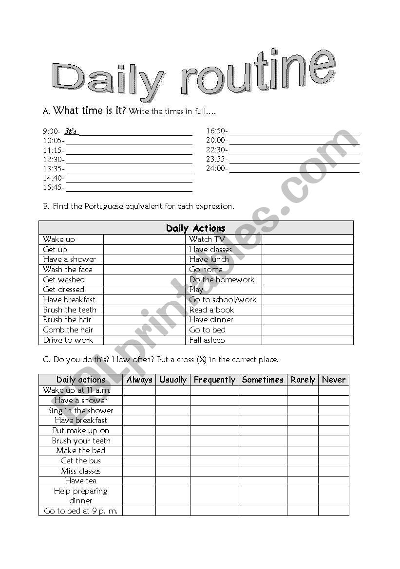 Daily routine worksheet