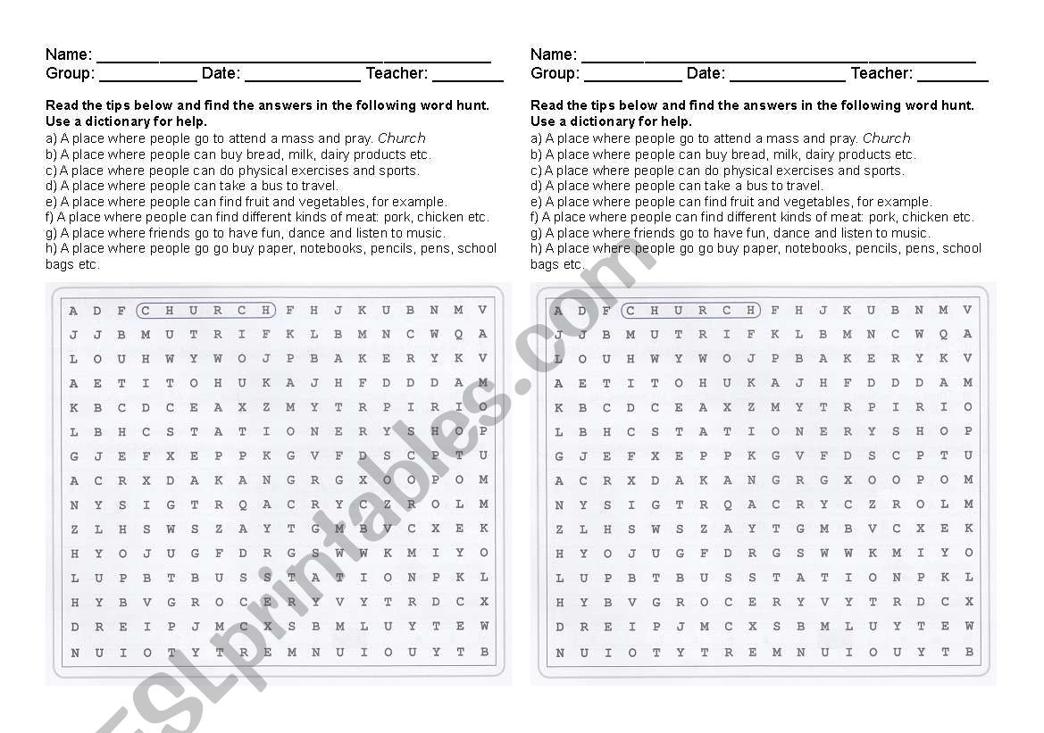 Places in my city worksheet