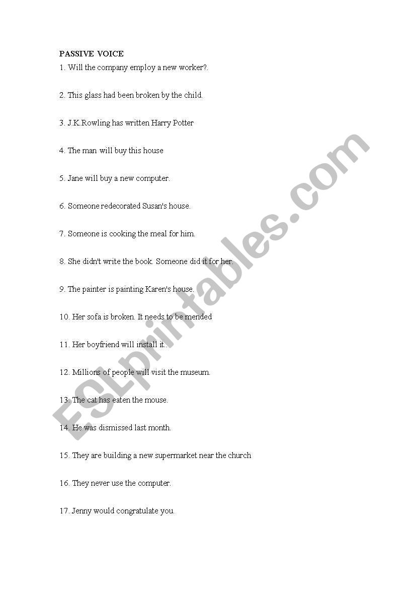 Passive voice worksheet