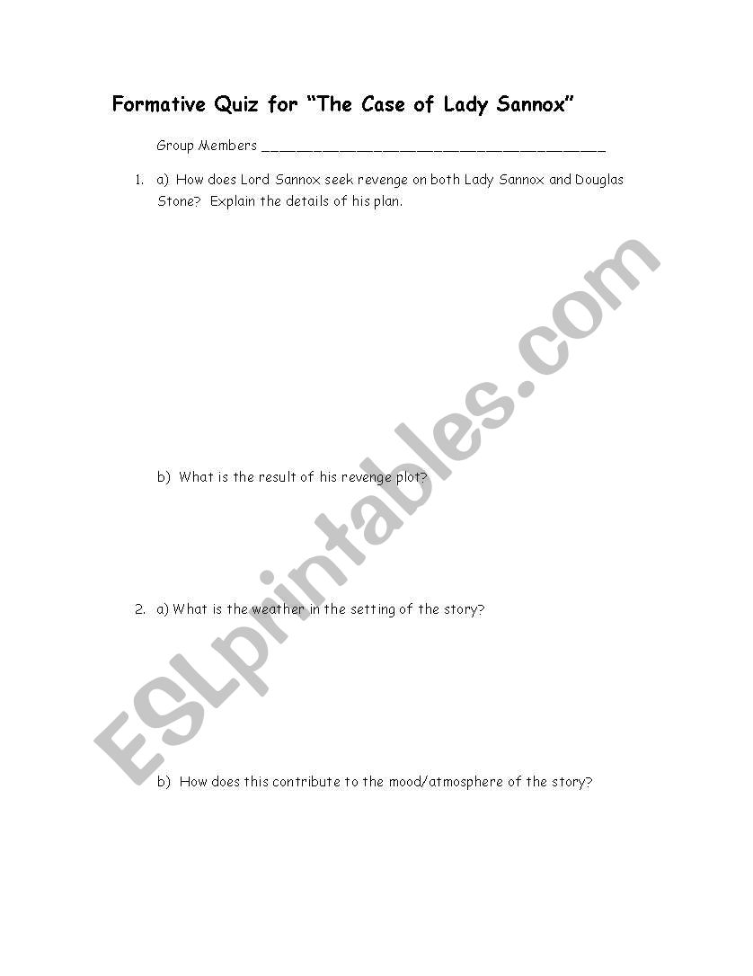 Quiz questions for The Case of Lady Sannox