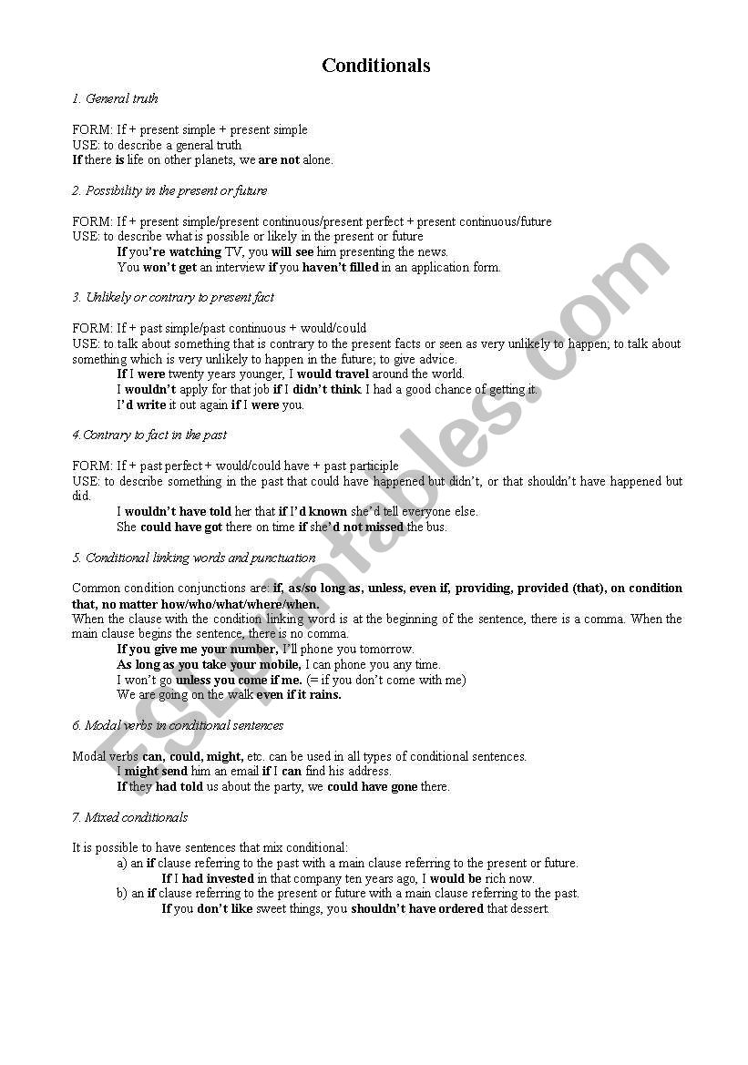 Conditionals 1 worksheet