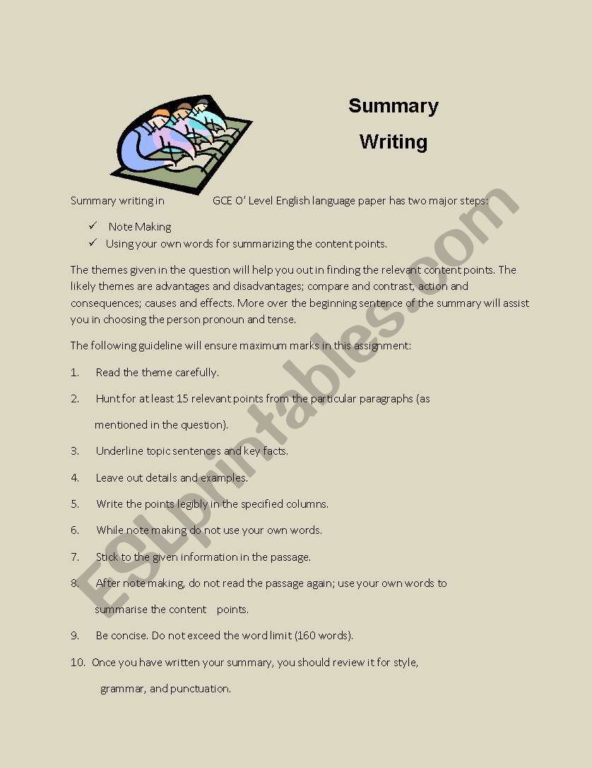 summary writing worksheet