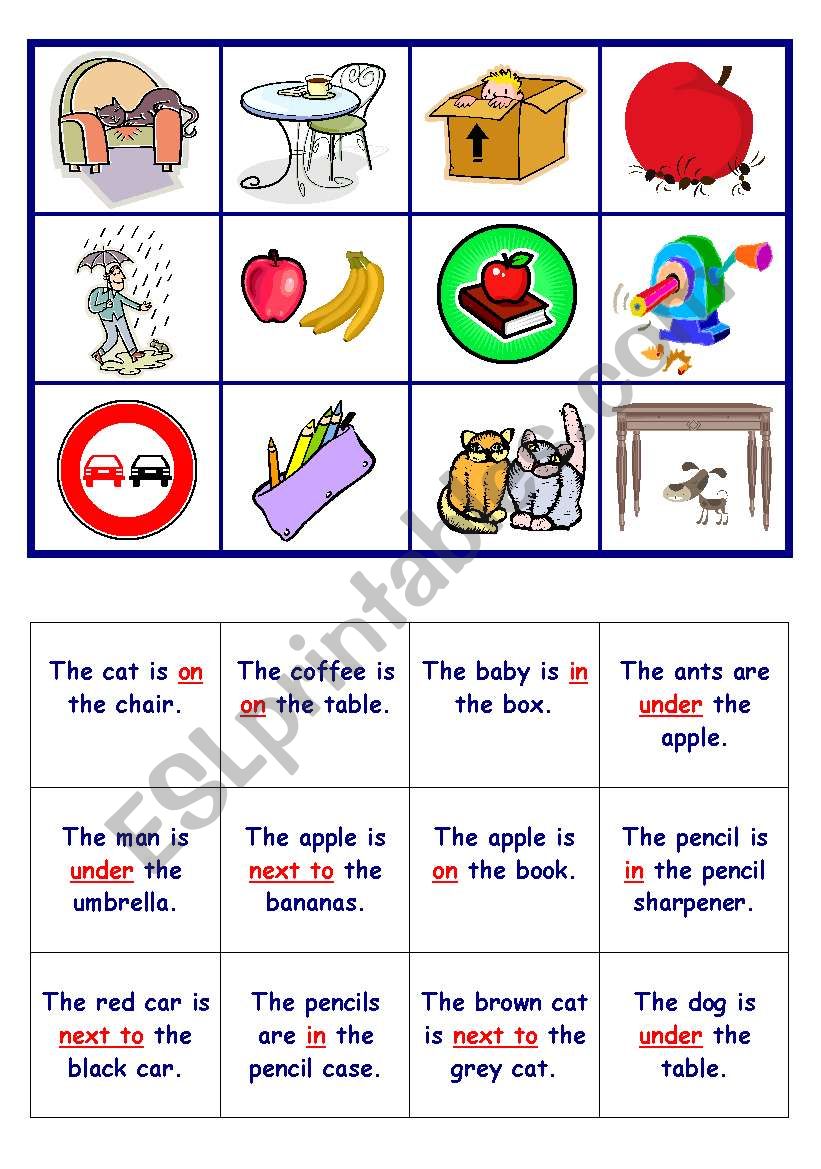 Prepositions - GAME worksheet