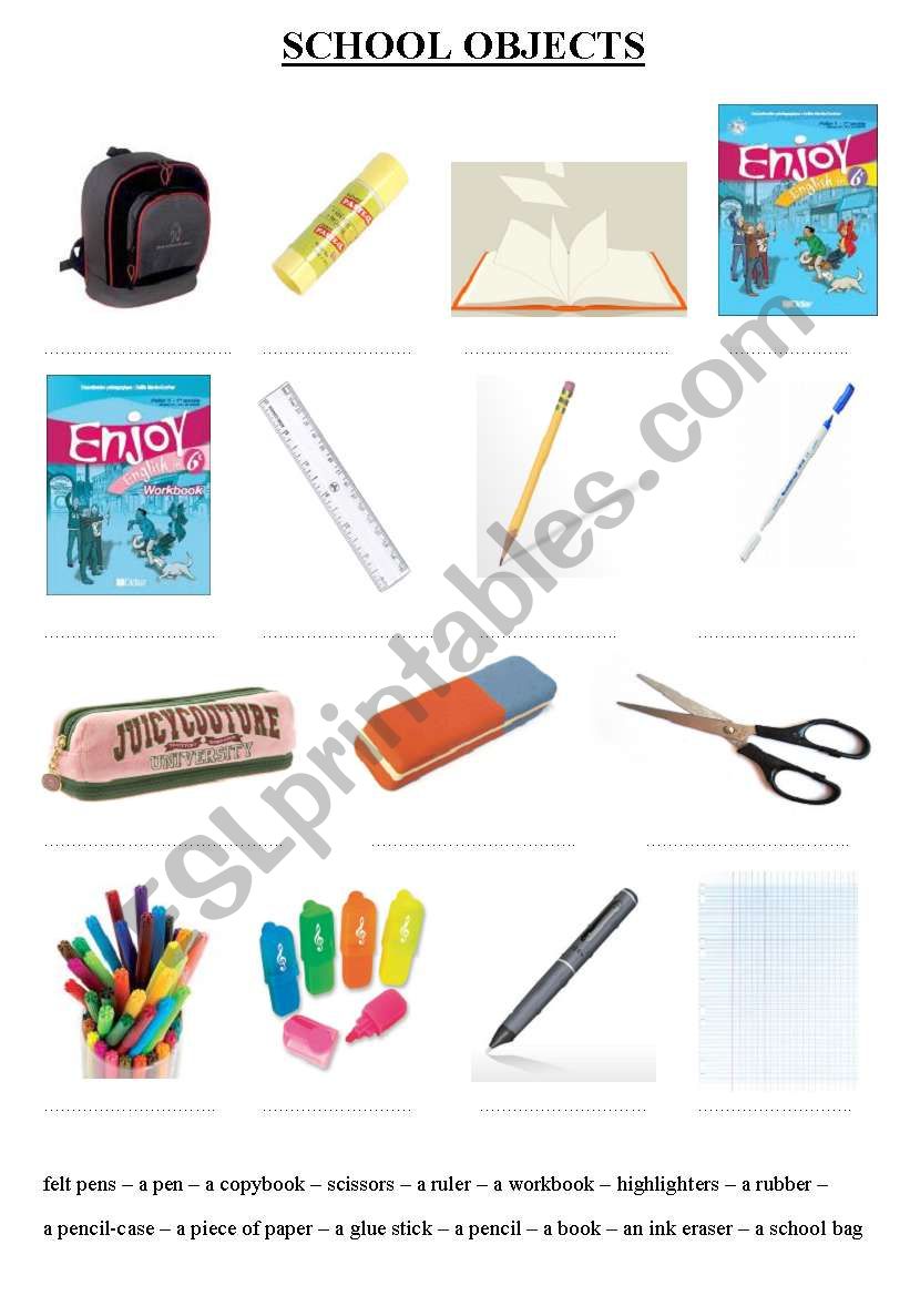 school objects vocabulary worksheet