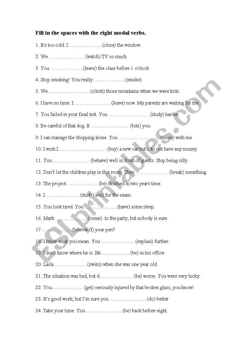 Modals worksheet