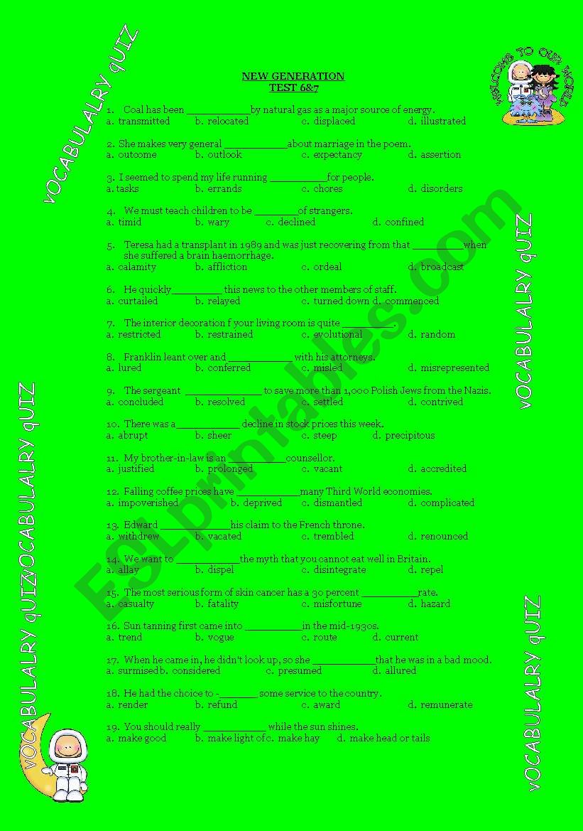 VOCABULARY QUIZ worksheet