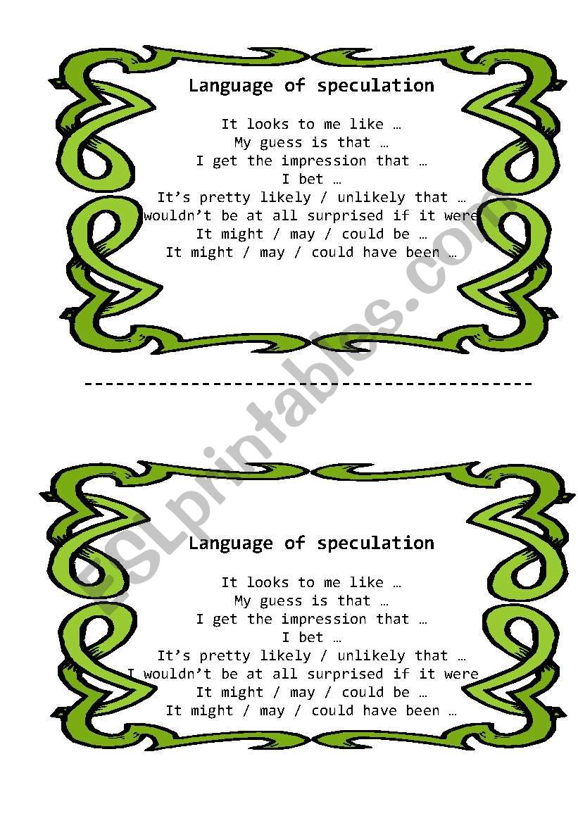 Language of Speculation worksheet