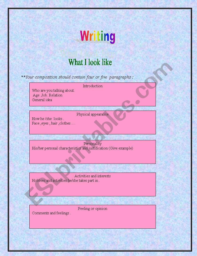 What I look like  worksheet