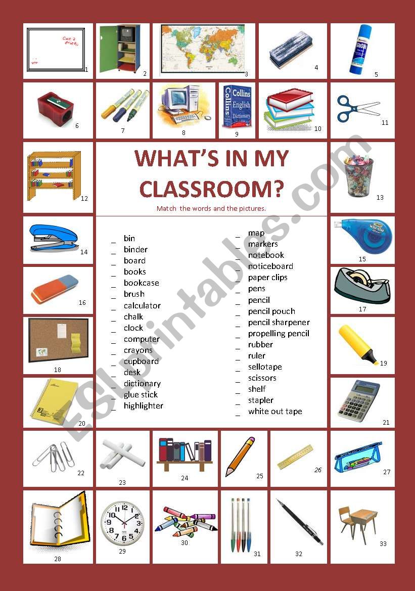 Whats in my classroom? worksheet