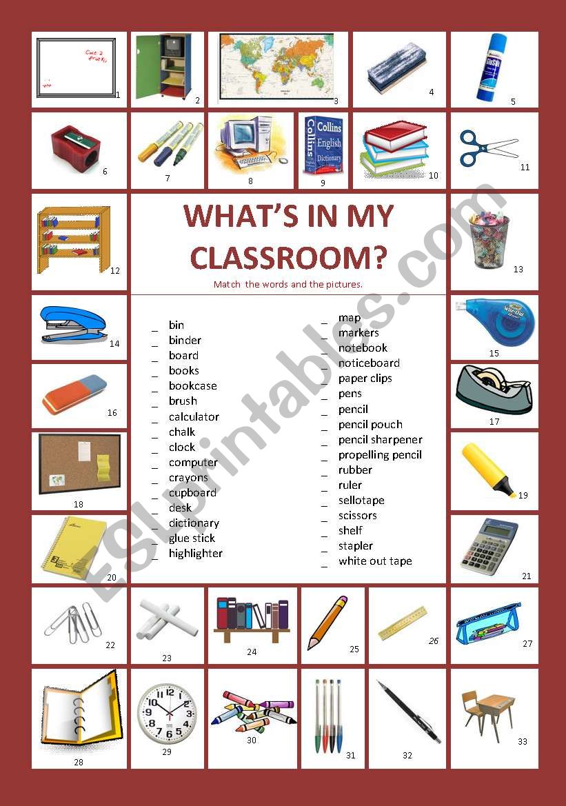 WhatÂ´s in my classroom? worksheet