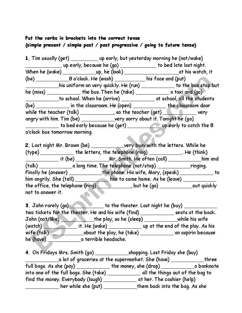 Verb tenses worksheet worksheet