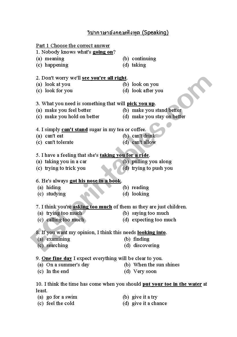 SPEAKING TEST worksheet