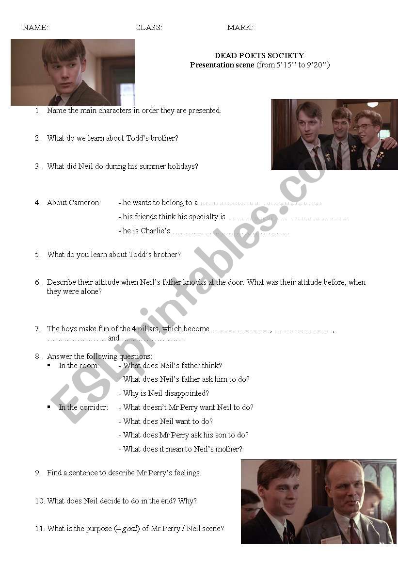 Dead Poets Society sc 2 worksheet